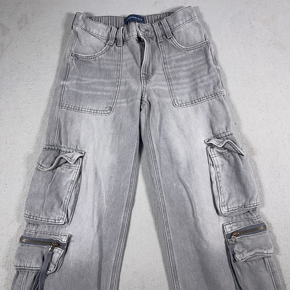Aeropostale Mid Rise‎ Cargo Pants XS Gray Wide Leg Y2K Streetwear Grungecore - Picture 2 of 12